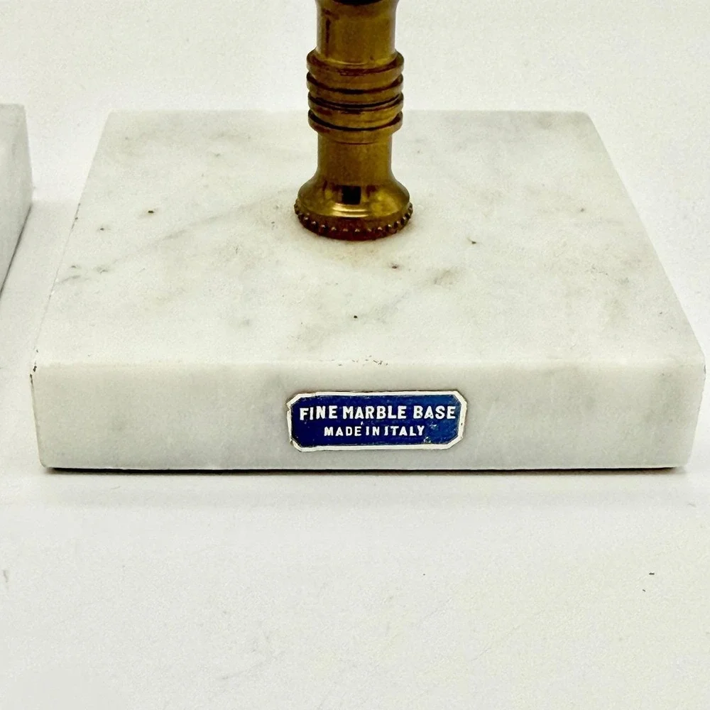 Vintage Marble, Crystal, Brass Italian Candlesticks Italy 10.5